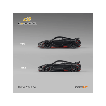 McLaren 765LT Matt Black with Red Accents and Extra Wheels 1/64 Diecast Model Car by CM Model-CM Models-ModelCars.com