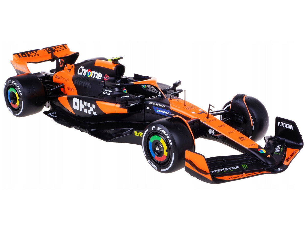 McLaren MCL38 #4 Lando Norris "OKX" Winner Formula One F1 "Miami GP" (2024) with Driver Figure "Race" Series 1/24 Diecast Model Car by Bburago-Bburago-ModelCars.com
