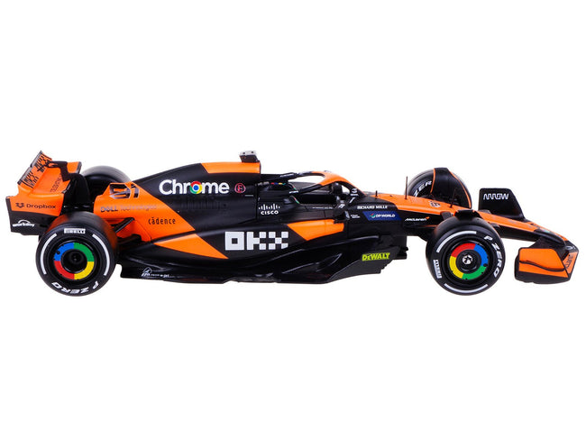 McLaren MCL38 #81 Oscar Piastri "OKX" Formula One F1 "Miami GP" (2024) with Driver Figure "Race" Series 1/24 Diecast Model Car by Bburago-Bburago-ModelCars.com