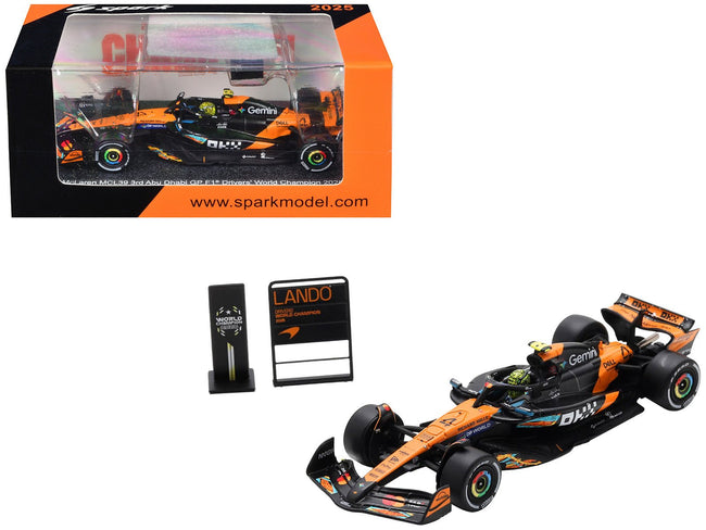 McLaren MCL39 #4 Lando Norris 3rd Place Formula One F1 "Abu Dhabi GP GP" (2025) "Drivers' World Champion 2025" with Pit Board 1/64 Model Car by Spark-Spark-ModelCars.com