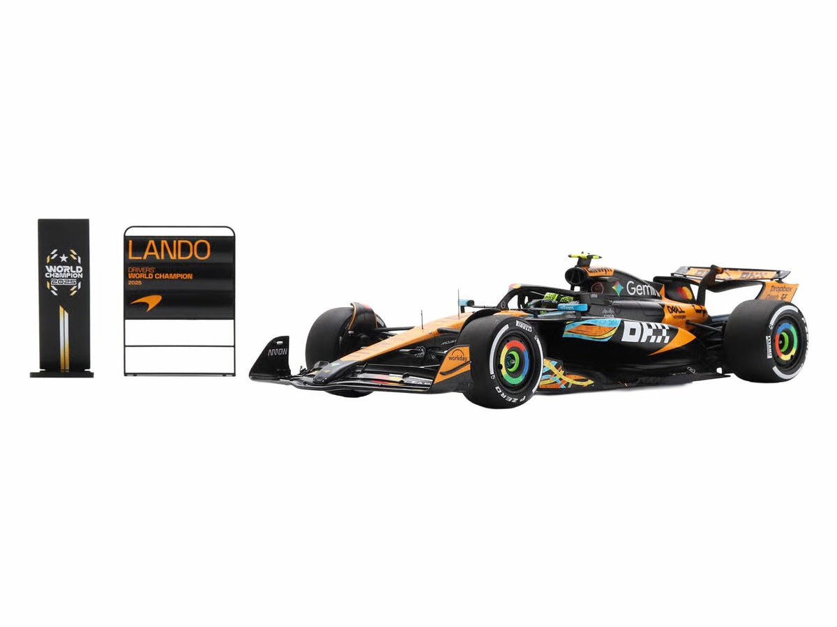 McLaren MCL39 #4 Lando Norris 3rd Place Formula One F1 "Abu Dhabi GP GP" (2025) "Drivers' World Champion 2025" with Pit Board and Acrylic Display Case 1/18 Model Car by Spark-Spark-ModelCars.com
