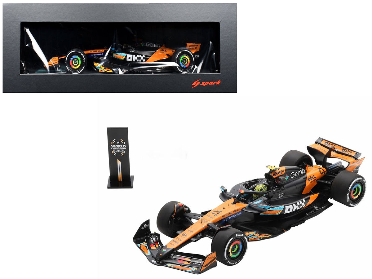 McLaren MCL39 #4 Lando Norris 3rd Place Formula One F1 "Abu Dhabi GP GP" (2025) "Drivers' World Champion 2025" with Pit Board and Acrylic Display Case 1/18 Model Car by Spark-Spark-ModelCars.com