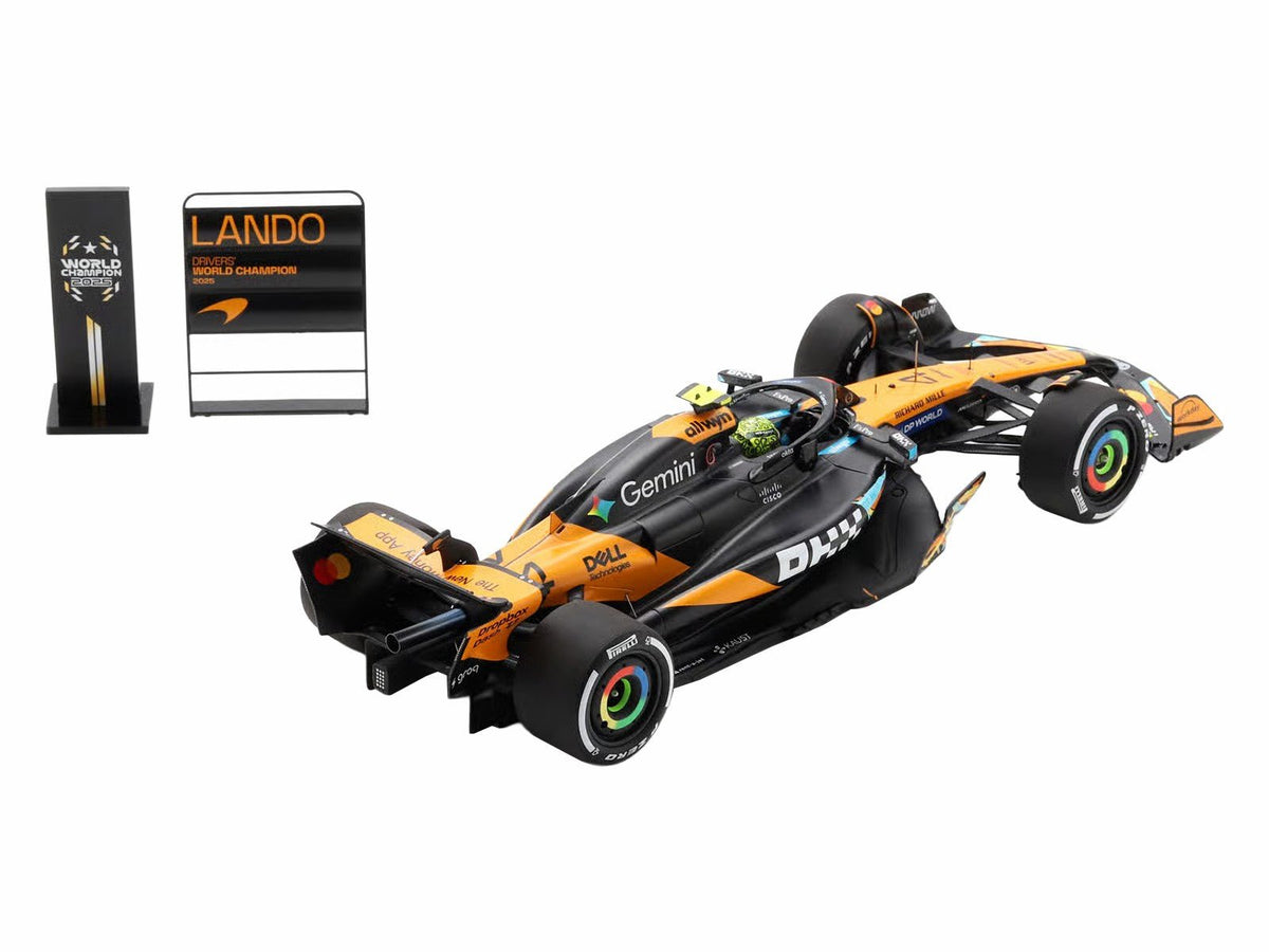 McLaren MCL39 #4 Lando Norris 3rd Place Formula One F1 "Abu Dhabi GP GP" (2025) "Drivers' World Champion 2025" with Pit Board and Acrylic Display Case 1/18 Model Car by Spark-Spark-ModelCars.com