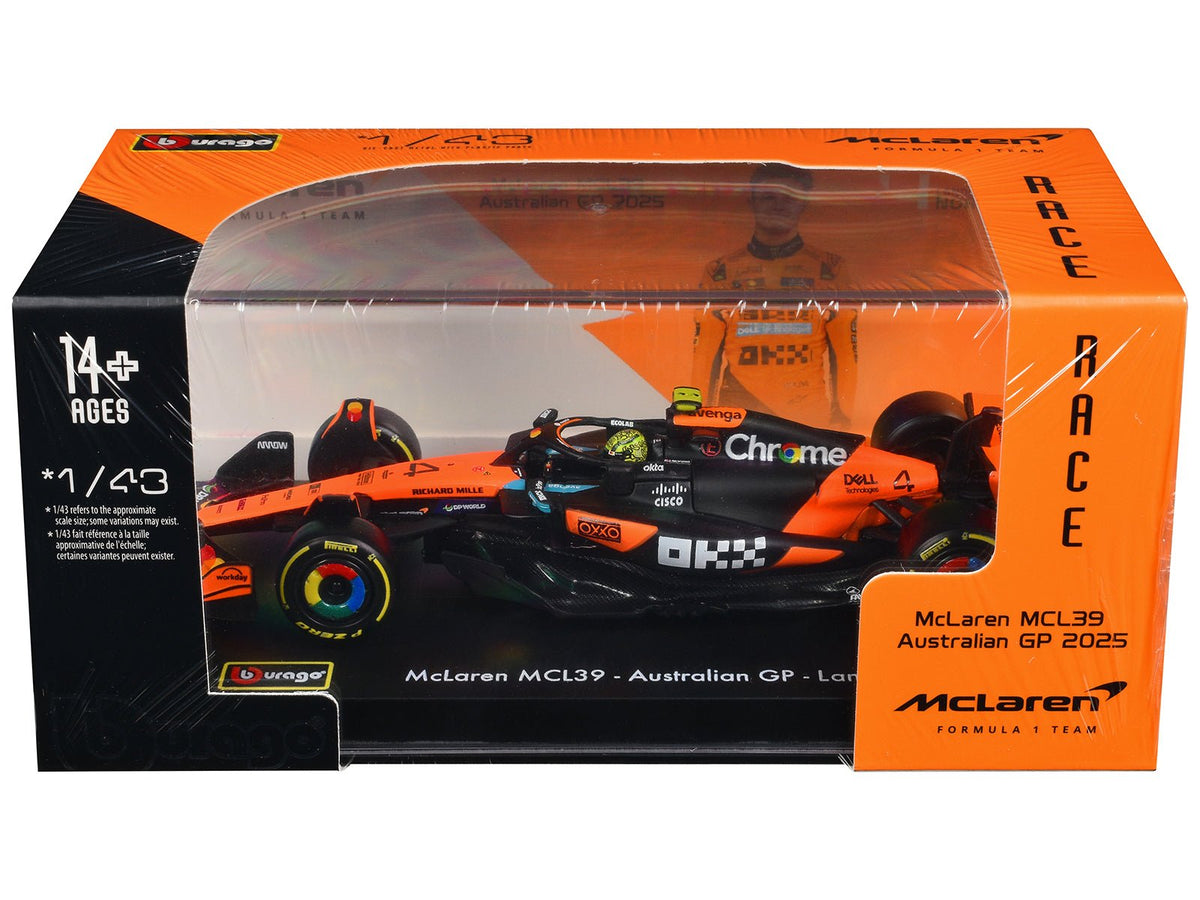 McLaren MCL39 4 Lando Norris Winner Formula One F1 "Australian GP" (2025) with Display Case "Race" Series 1/43 Diecast Model Car by Bburago-Bburago-ModelCars.com