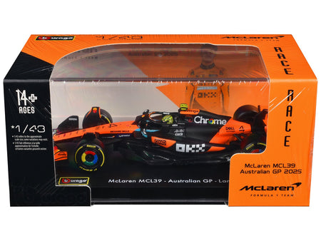 McLaren MCL39 4 Lando Norris Winner Formula One F1 "Australian GP" (2025) with Display Case "Race" Series 1/43 Diecast Model Car by Bburago-Bburago-ModelCars.com