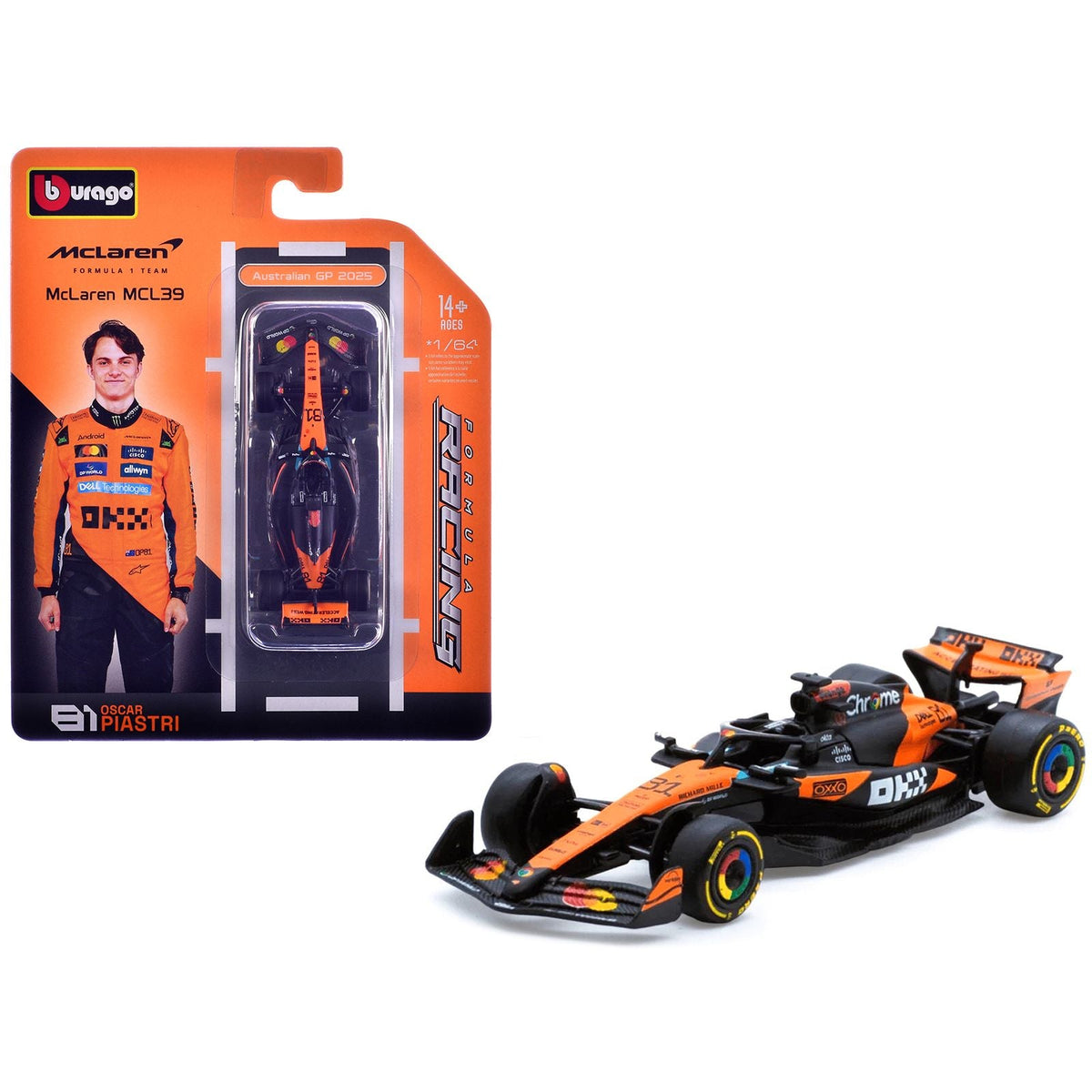 McLaren MCL39 #81 Oscar Piastri Formula One F1 "Australian GP" (2025) "Formula Racing" Series 1/64 Diecast Model Car by Bburago-Bburago-ModelCars.com
