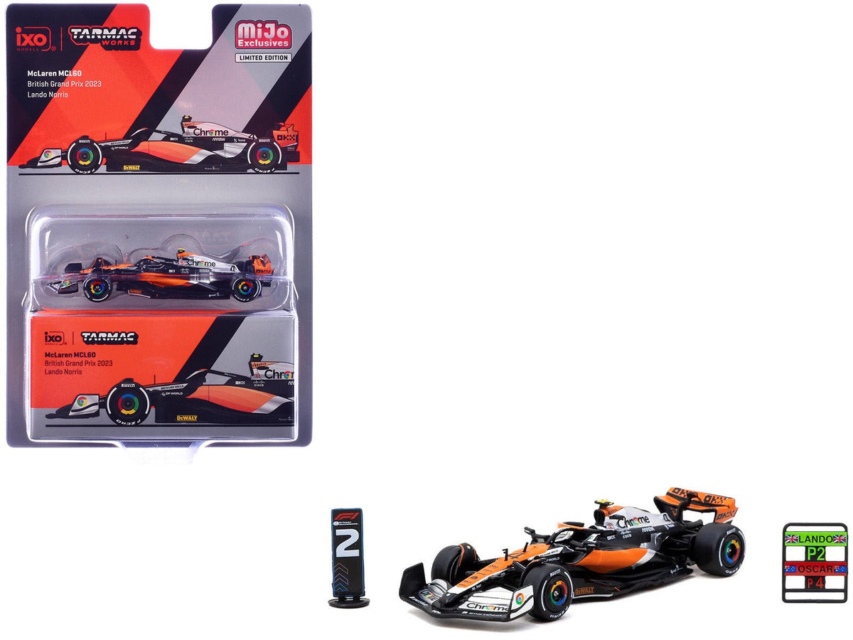 McLaren MCL60 4 Lando Norris 2nd Place Formula One F1 "British GP" (2023) with Pitboards "Global64" Series 1/64 Diecast Model Car by Tarmac Works-Tarmac Works-ModelCars.com