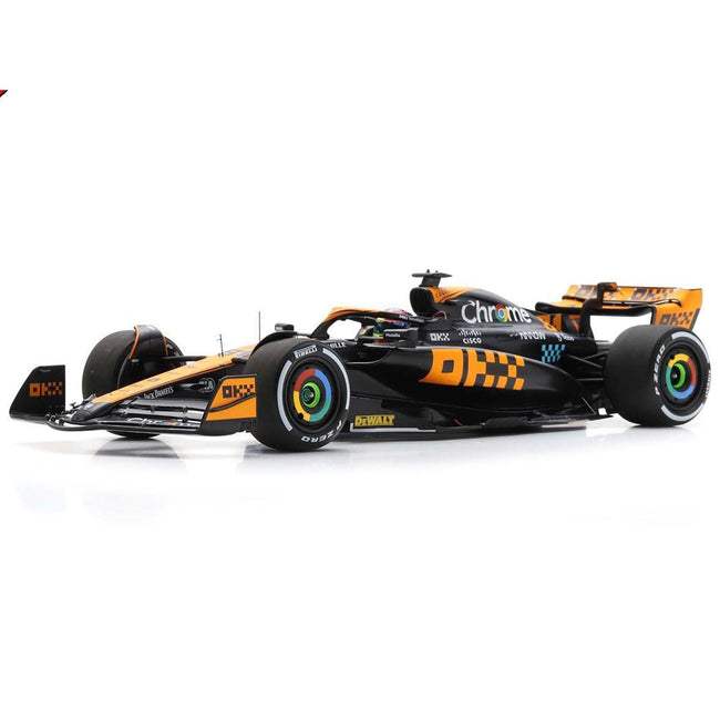 McLaren MCL60 #81 Oscar Piastri "Chrome" 3rd Place Formula One F1 "Japanese GP" (2023) and Acrylic Display Case 1/18 Model Car by Spark-Spark-ModelCars.com