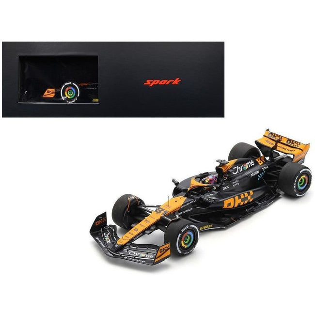 McLaren MCL60 #81 Oscar Piastri "Chrome" 3rd Place Formula One F1 "Japanese GP" (2023) and Acrylic Display Case 1/18 Model Car by Spark-Spark-ModelCars.com