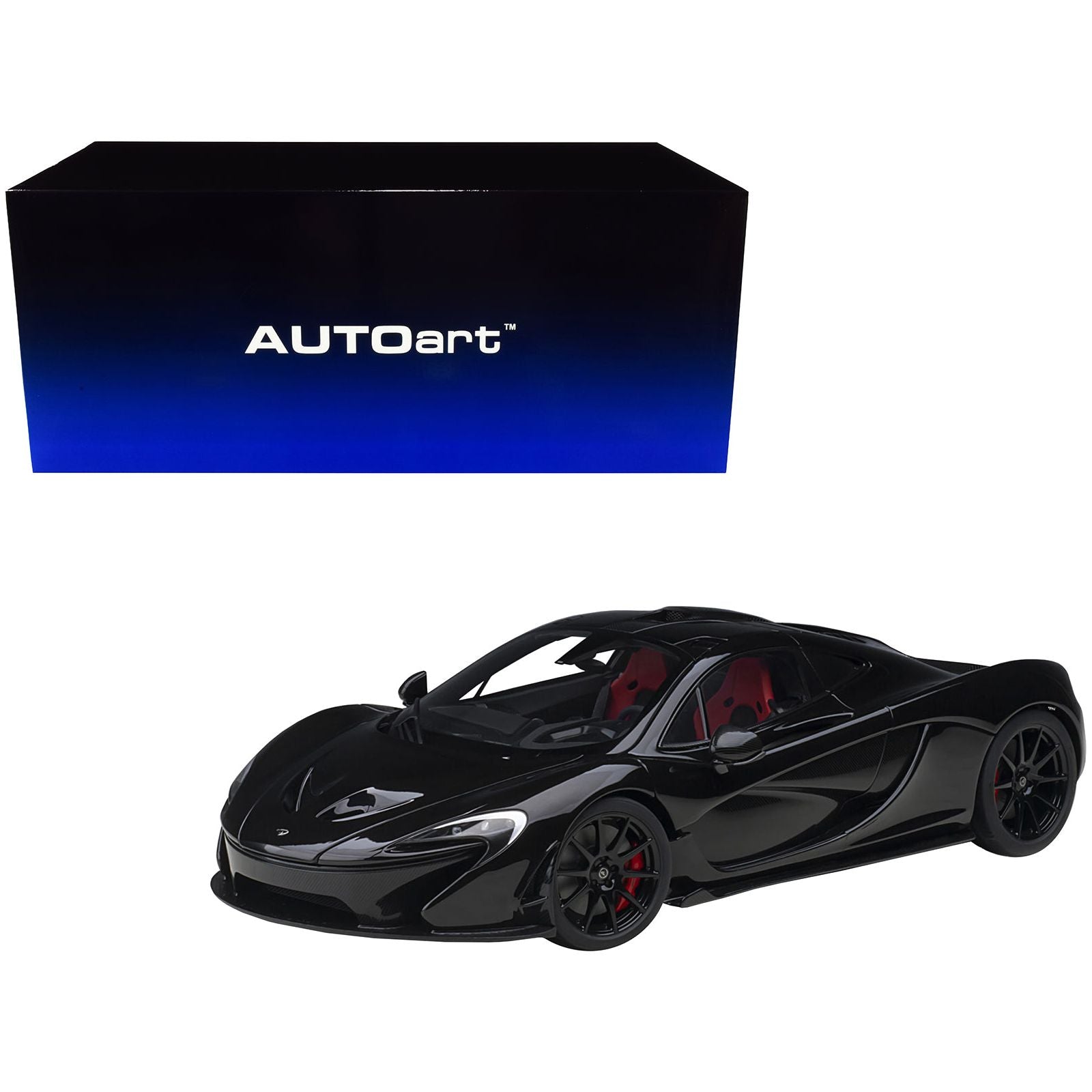 McLaren P1 Fire Black with Red and Black Interior 1/18 Model Car by Autoart - Autoart - ModelCars.com