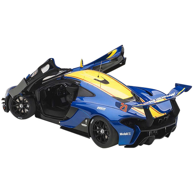 Mclaren P1 GTR 23 Metallic Blue with Yellow Stripe 1/18 Model Car by Autoart - Autoart - ModelCars.com