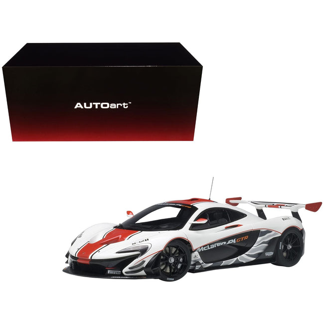 Mclaren P1 GTR Gloss White with Red Stripes 1/18 Model Car by Autoart - Autoart - ModelCars.com