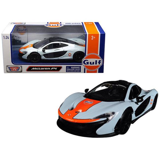 McLaren P1 with "Gulf Oil" Livery Light Blue with Orange Stripe 1/24 Diecast Model Car by Motormax - Motormax - ModelCars.com