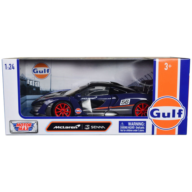 McLaren Senna 56 Dark Blue and Silver with Orange Stripes "Gulf Oil" "Gulf Die - Cast Collection" 1/24 Diecast Model Car by Motormax - Motormax - ModelCars.com