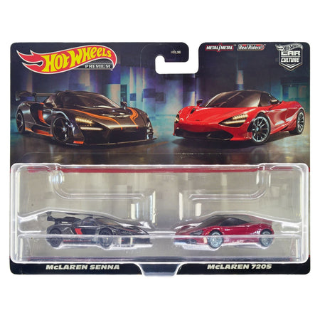 McLaren Senna Dark Gray Metallic with Orange Stripes and McLaren 720S Red Metallic with Black Top "Car Culture" Set of 2 Cars Diecast Model Cars by Hot Wheels - Hotwheels - ModelCars.com