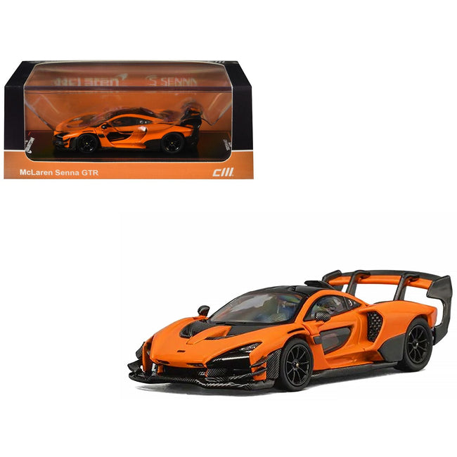 McLaren Senna GTR Orange Metallic with Carbon Hood and Black Top 1/64 Diecast Model Car by CM Model-CM Models-ModelCars.com