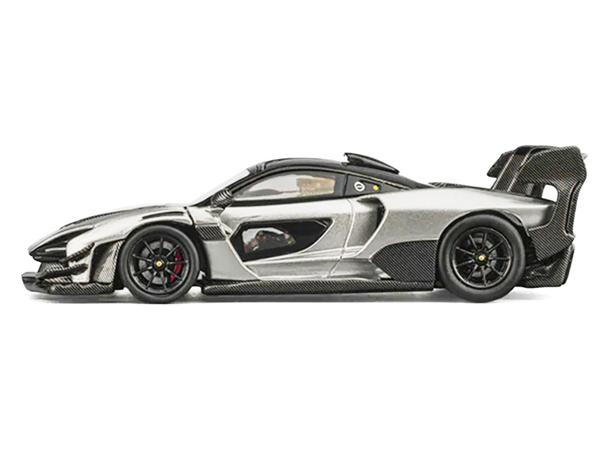 McLaren Senna GTR Silver Gray Metallic with Carbon Hood and Black Top 1/64 Diecast Model Car by CM Model-CM Models-ModelCars.com