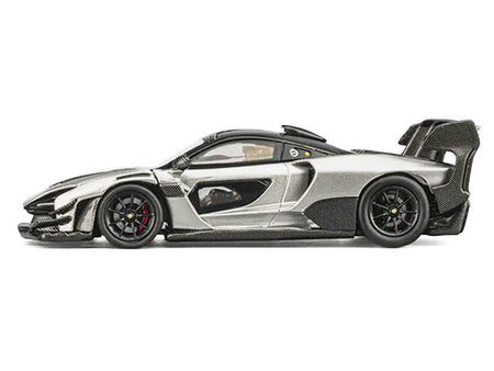 McLaren Senna GTR Silver Gray Metallic with Carbon Hood and Black Top 1/64 Diecast Model Car by CM Model-CM Models-ModelCars.com
