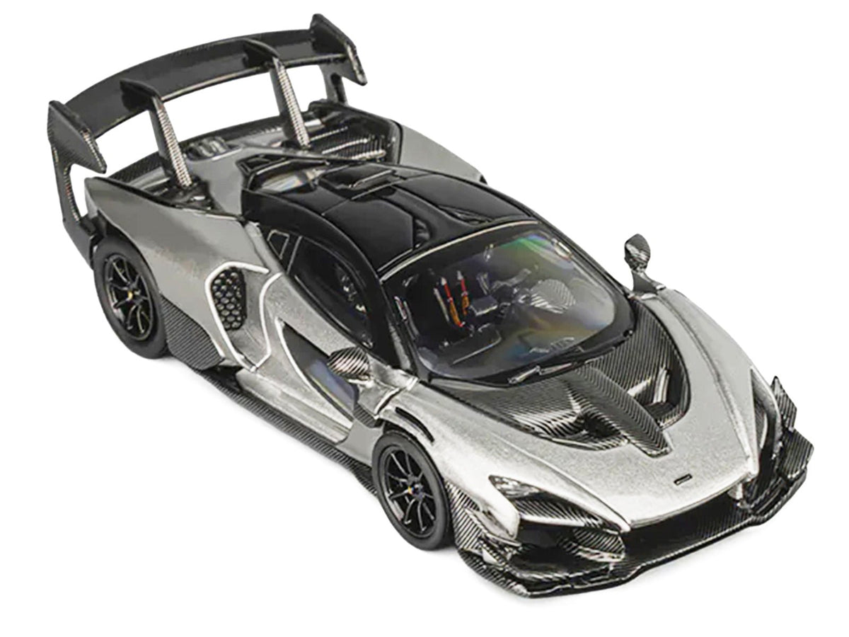 McLaren Senna GTR Silver Gray Metallic with Carbon Hood and Black Top 1/64 Diecast Model Car by CM Model-CM Models-ModelCars.com