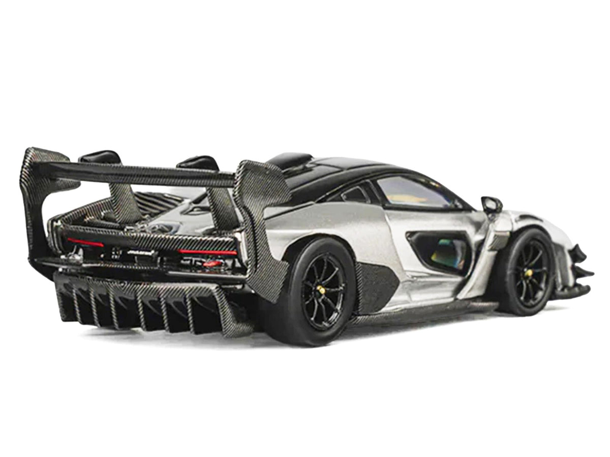 McLaren Senna GTR Silver Gray Metallic with Carbon Hood and Black Top 1/64 Diecast Model Car by CM Model-CM Models-ModelCars.com
