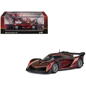 McLaren Solus GT Wine Red Metallic with Gold Stripes 1/64 Diecast Model Car by CM Model