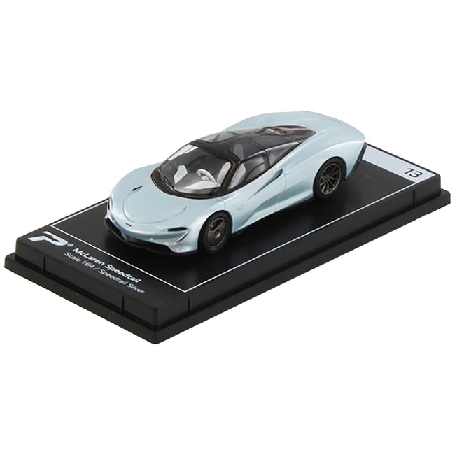 McLaren Speedtail Silver Metallic with Black Top "Hypercar League Collection" 1/64 Diecast Model Car by PosterCars-PosterCars-ModelCars.com