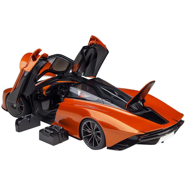 McLaren Speedtail Volcano Orange Metallic with Black Top and Suitcase Accessories 1/18 Model Car by Autoart - Autoart - ModelCars.com