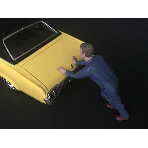Mechanic Darwin Pushing a Car Figurine for 1/24 Scale Models by American Diorama-American Diorama-ModelCars.com