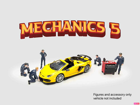 "Mechanics #5" 6 piece Diecast Figure Set (5 Figures 1 Tool Cabinet) Limited Edition for 1/64 Scale Models by American Diorama-American Diorama-ModelCars.com