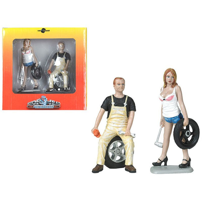 Meg and Derek Tire Brigade 2 piece Figurine Set 1/18 by Motorhead Miniatures - Motorhead Miniatures - ModelCars.com
