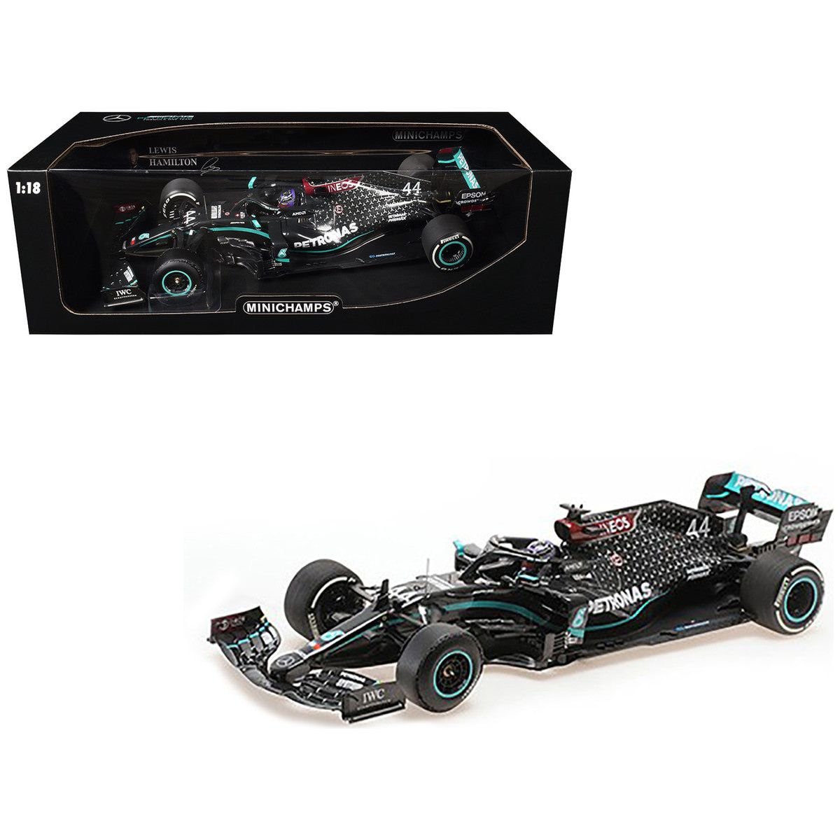 Mercedes - AMG F1 W11 EQ Performance 44 Lewis Hamilton "Petronas" Winner Formula One F1 "British GP" (2020) with Driver Limited Edition to 704 pieces Worldwide 1/18 Diecast Model Car by Minichamps - Minichamps - ModelCars.com