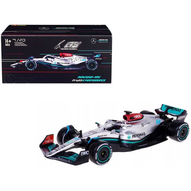 Mercedes-AMG F1 W13 E Performance #63 George Russell "F1 Formula One World Championship" (2022) with Display Case 1/43 Diecast Model Car by Bburago-Bburago-ModelCars.com