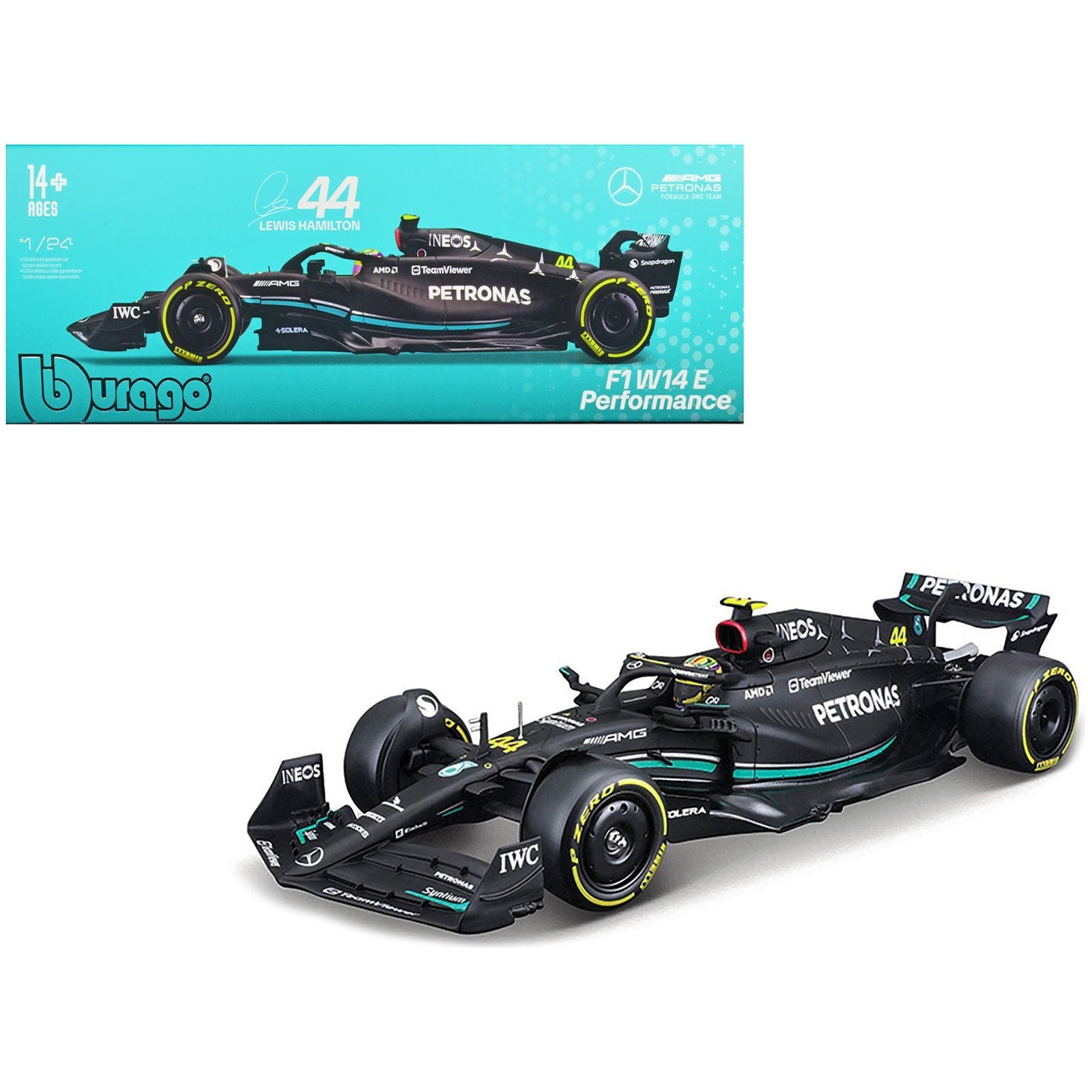 Mercedes - AMG F1 W14 E Performance 44 Lewis Hamilton "Petronas" Formula One F1 "World Championship" (2023) 1/24 Diecast Model Car by Bburago - Bburago - ModelCars.com