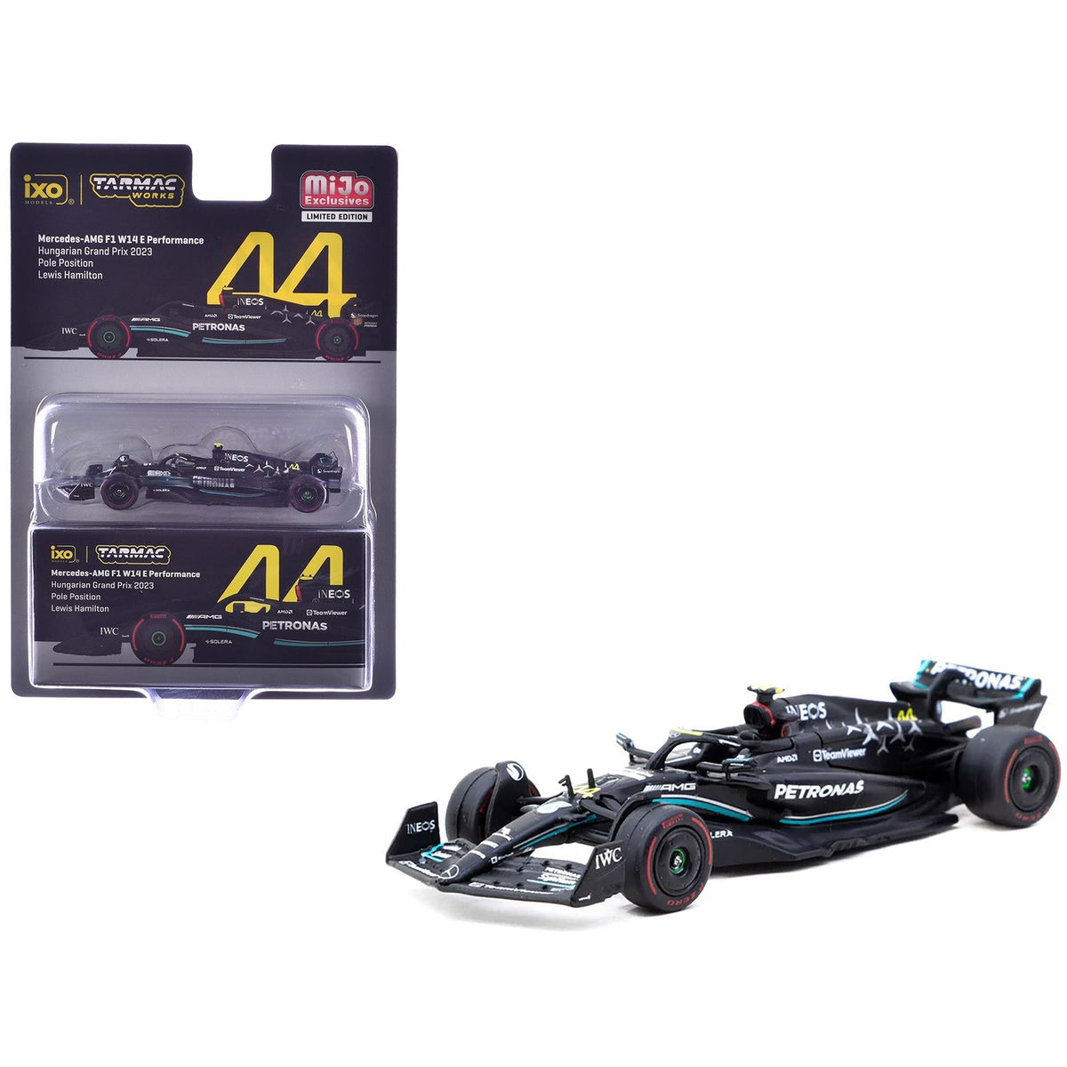 Mercedes-AMG F1 W14 E Performance #44 Lewis Hamilton Pole Position Formula One F1 "Hungarian GP" (2023) "Global64" Series 1/64 Diecast Model Car by Tarmac Works-Tarmac Works-ModelCars.com