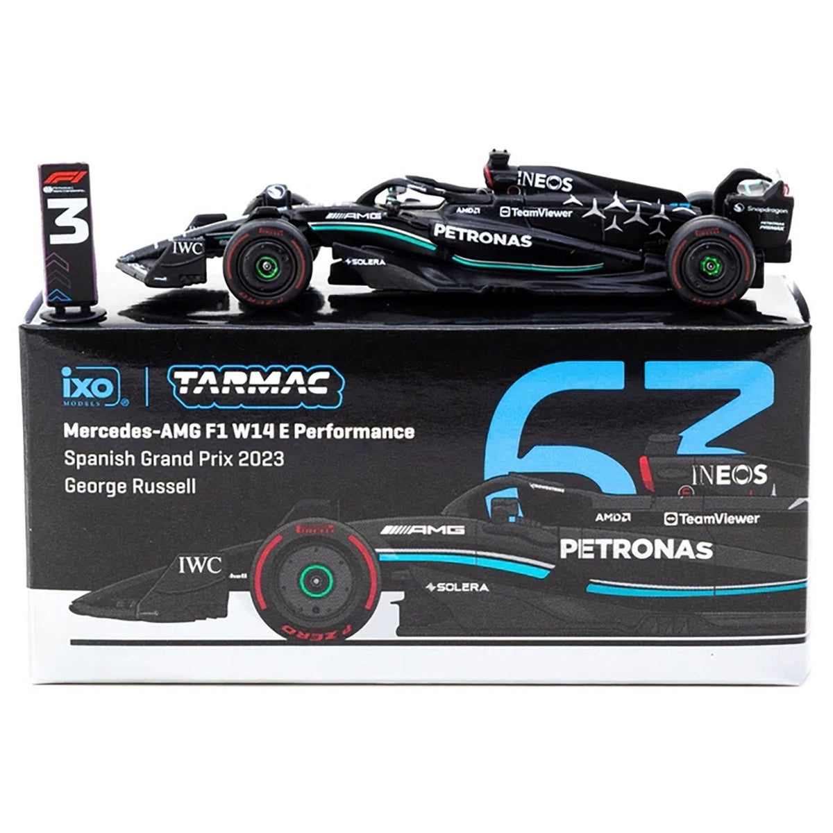 Mercedes-AMG F1 W14 E Performance #63 George Russell 3rd Place Formula One F1 "Spanish GP" (2023) "Global64" Series 1/64 Diecast Model Car by Tarmac Works-Tarmac Works-ModelCars.com