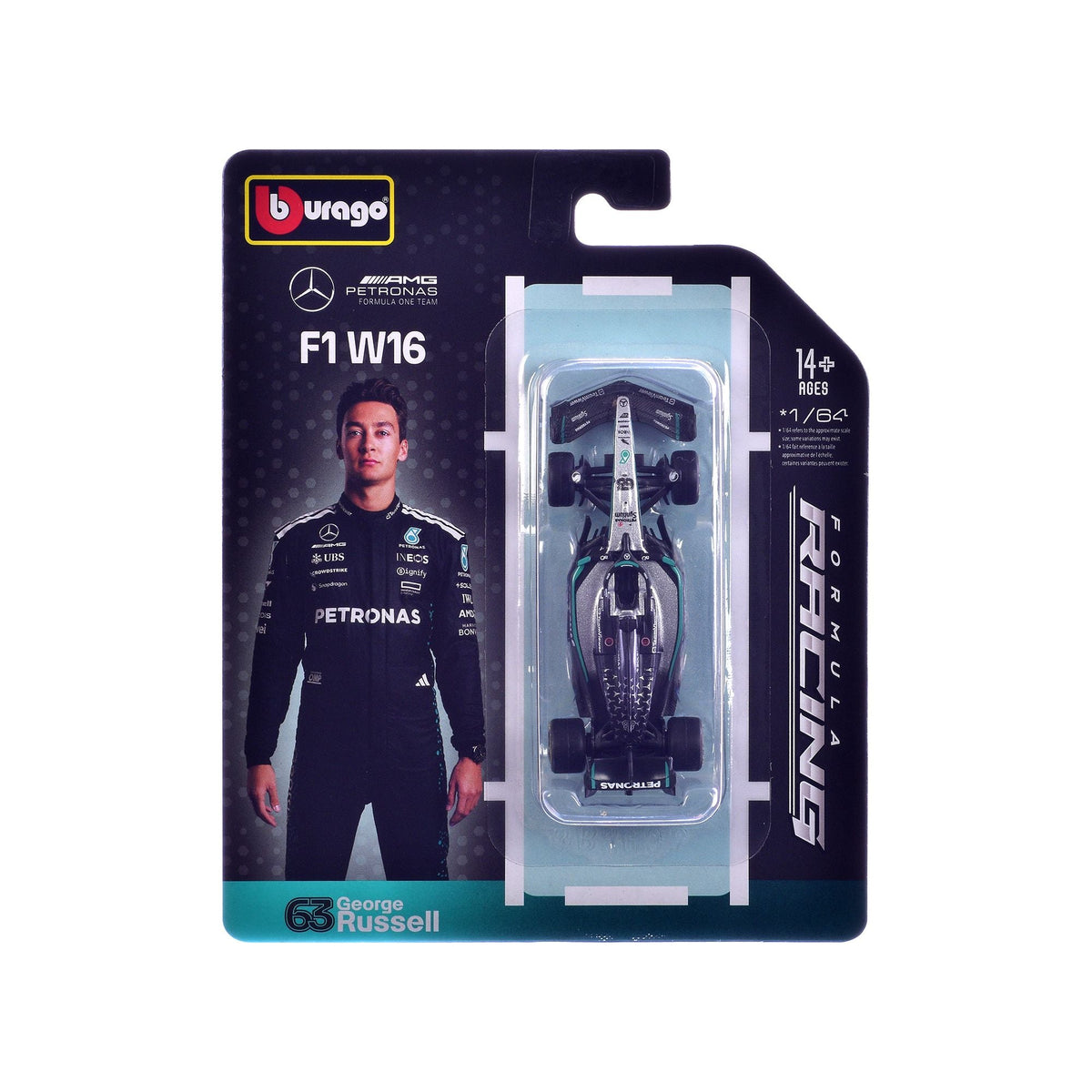 Mercedes AMG F1 W16 E Performance #63 George Russell Formula One F1 World Championship (2025) "Formula Racing" Series 1/64 Diecast Model Car by Bburago-Bburago-ModelCars.com
