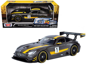 Mercedes AMG GT3 #1 Matt Gray with Yellow Stripes "GT Racing" 1/24 Diecast Model Car by Motormax