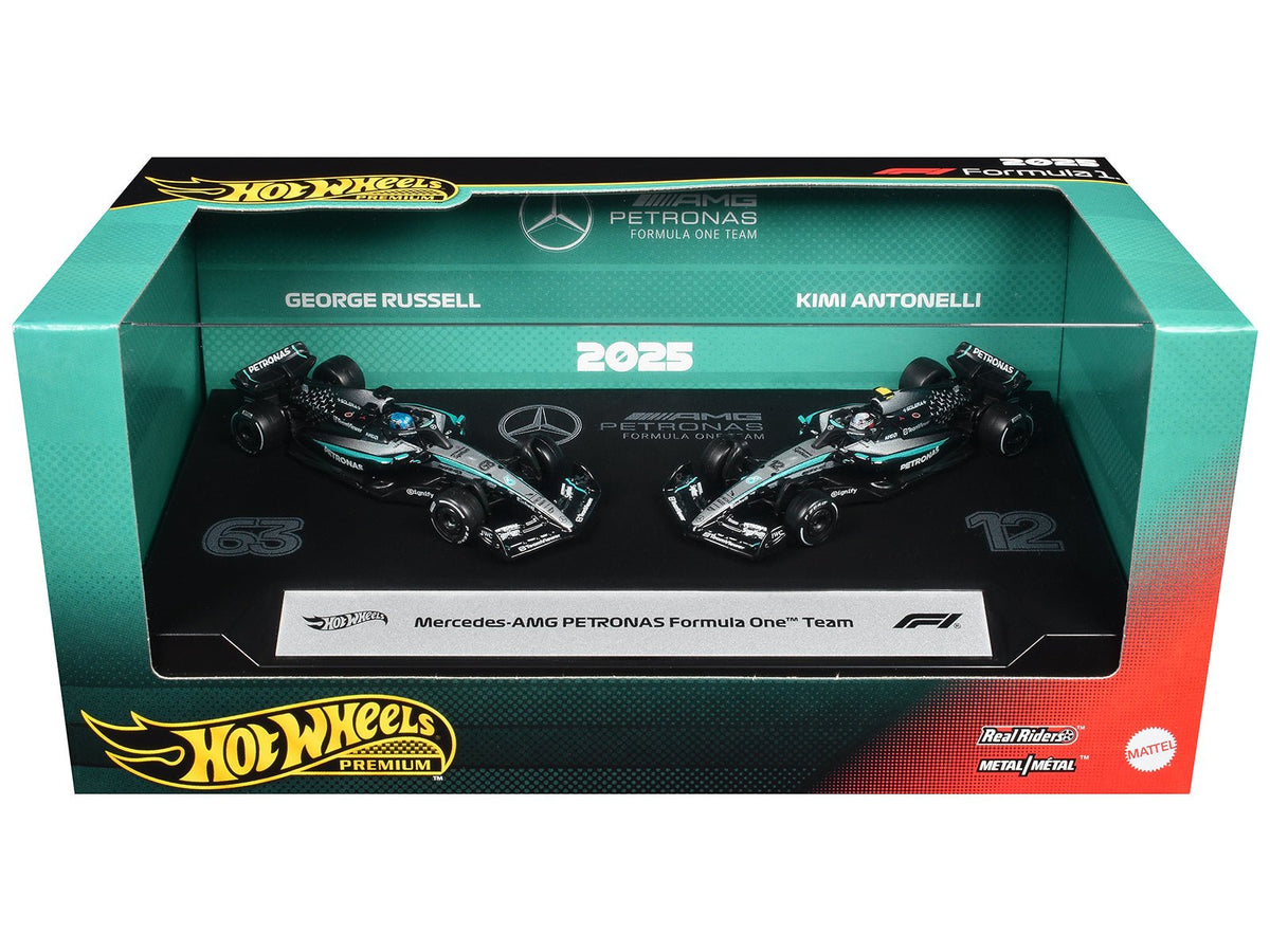 "Mercedes-AMG Petronas Formula One Team" Formula One F1 World Championship (2025) 2 Piece Set Diecast Model Cars by Hot Wheels-Hotwheels-ModelCars.com
