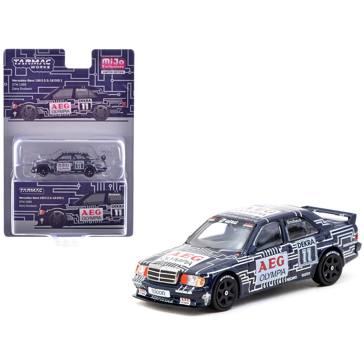 Mercedes-Benz 190 E 2.5-16 EVO 1 #11 Dany Snobeck "Deutsche Tourenwagen Meisterschaft (DTM)" (1989) "Global64" Series 1/64 Diecast Model by Tarmac Works-Tarmac Works-ModelCars.com