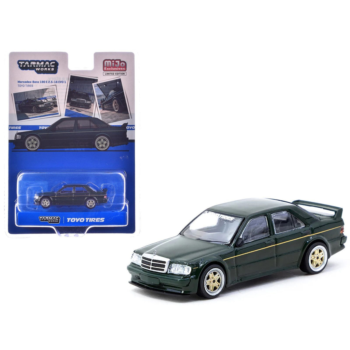 Mercedes-Benz 190 E 2.5-16 EVO 1 "Toyo Tires" Dark Green "Global64" Series 1/64 Diecast Model by Tarmac Works-Tarmac Works-ModelCars.com