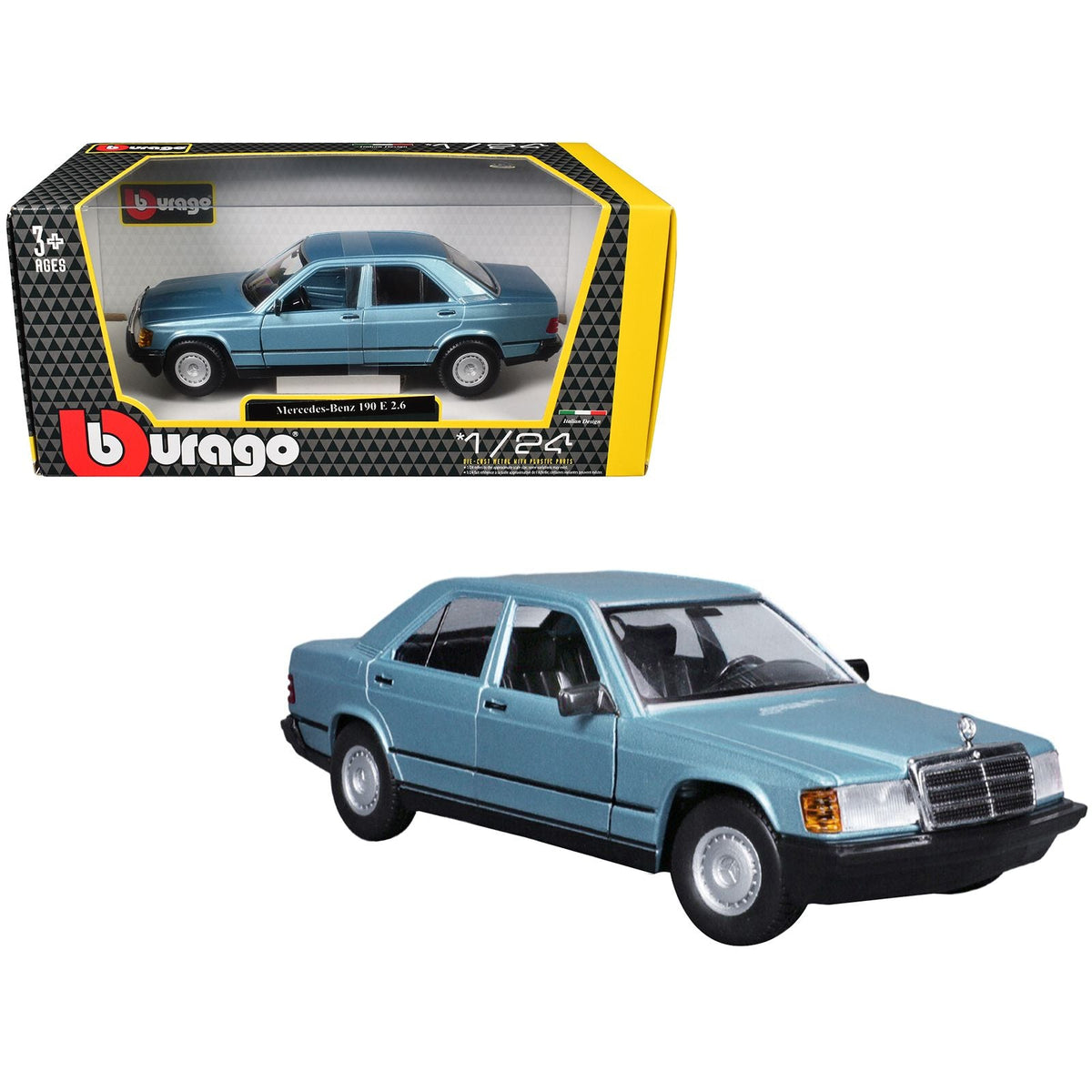 Mercedes-Benz 190 E 2.6 Blue Metallic 1/24 Diecast Model Car by Bburago-Bburago-ModelCars.com