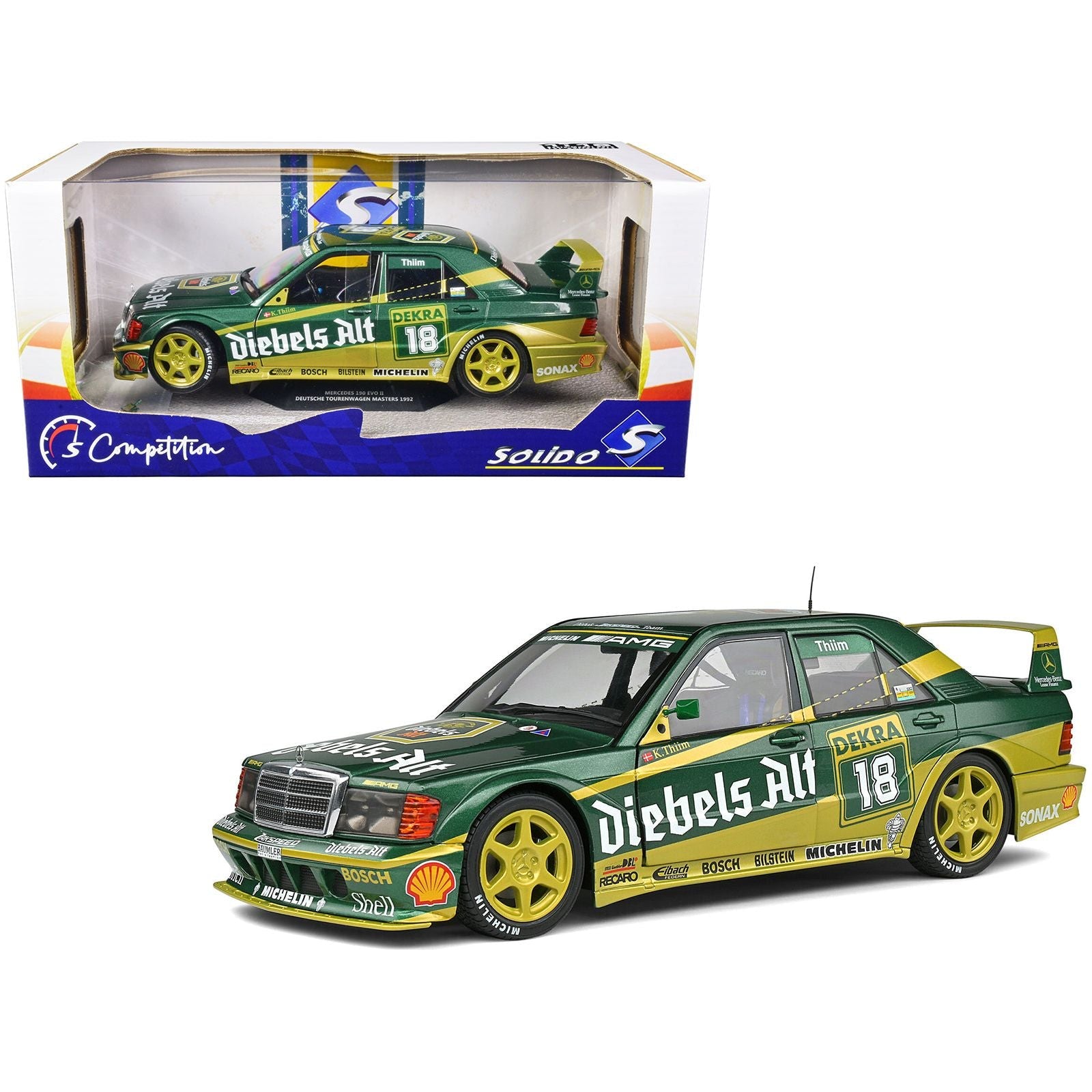 Mercedes - Benz 190 EVO II 18 Kurt Thiim "DTM (Deutsche Tourenwagen Meisterschaft)" (1992) "Competition" Series 1/18 Diecast Model Car by Solido - Solido - ModelCars.com