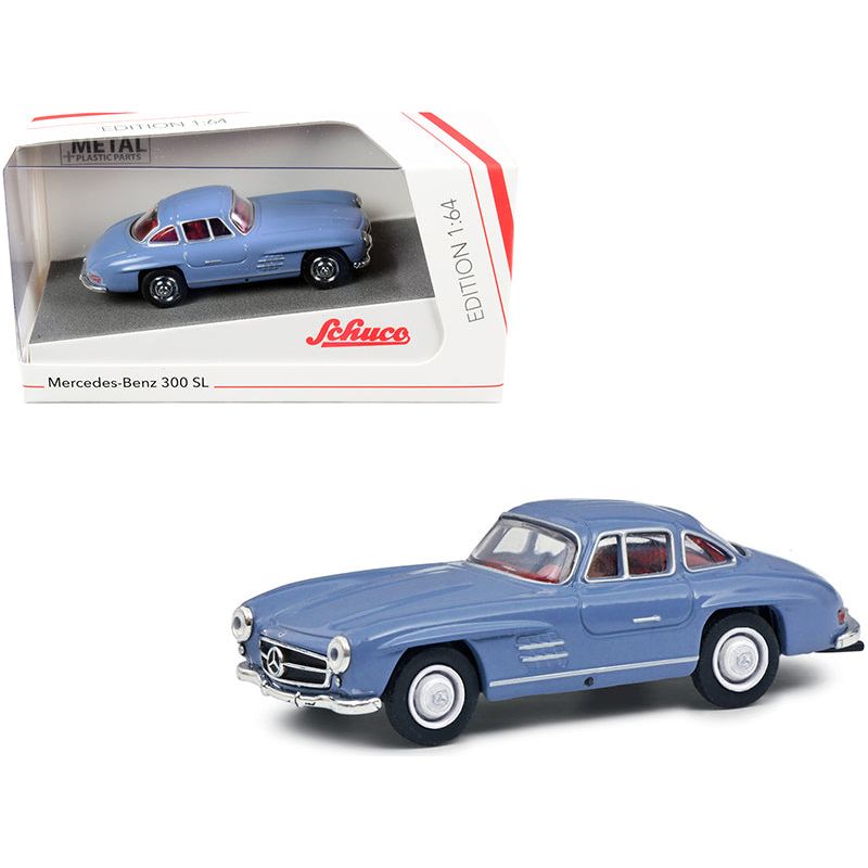Mercedes Benz 300 SL Blue with Red Interior 1/64 Diecast Model Car by Schuco-Schuco-ModelCars.com