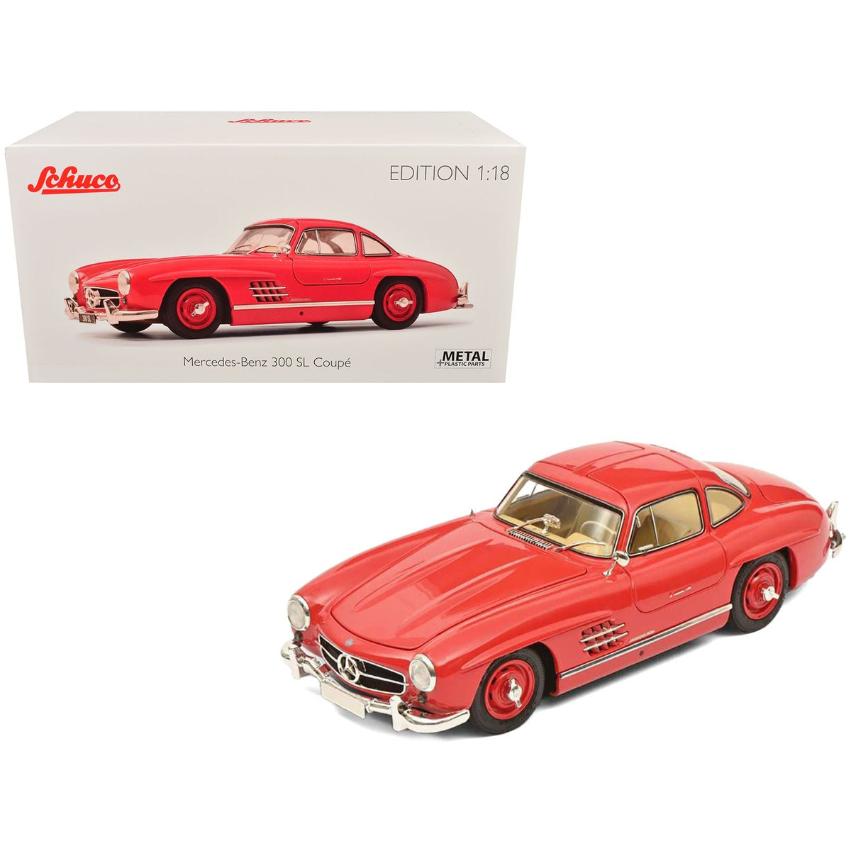 Mercedes-Benz 300 SL Gullwing Coupe Red 1/18 Diecast Model Car by Schuco-Schuco-ModelCars.com
