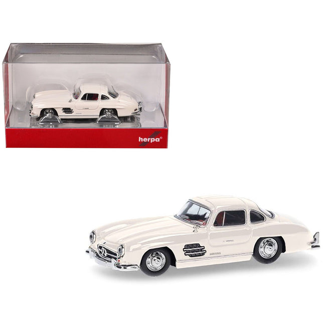 Mercedes - Benz 300 SL Gullwing White with Red Interior 1/87 (HO) Plastic Model Car by Promotex - Promotex - ModelCars.com