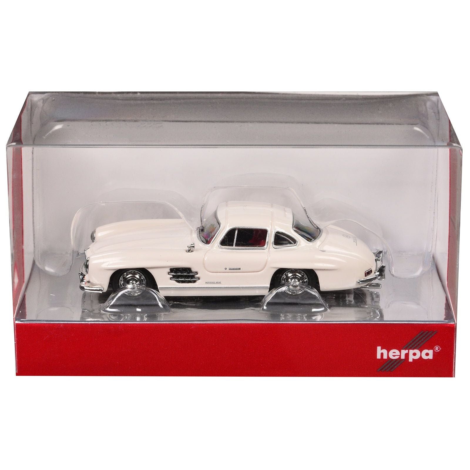 Mercedes - Benz 300 SL Gullwing White with Red Interior 1/87 (HO) Plastic Model Car by Promotex - Promotex - ModelCars.com