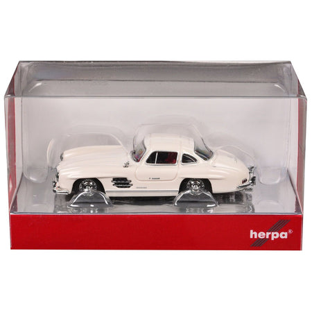 Mercedes - Benz 300 SL Gullwing White with Red Interior 1/87 (HO) Plastic Model Car by Promotex - Promotex - ModelCars.com