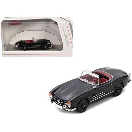 Mercedes-Benz 300 SL Roadster Black with Red Interior 1/87 (HO) Diecast Model Car by Schuco-Schuco-ModelCars.com