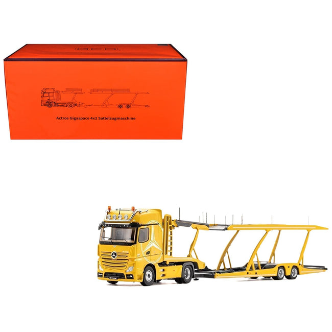 Mercedes-Benz Actros Auto Transporter Yellow 1/64 Diecast Model by GCD-GCD-ModelCars.com