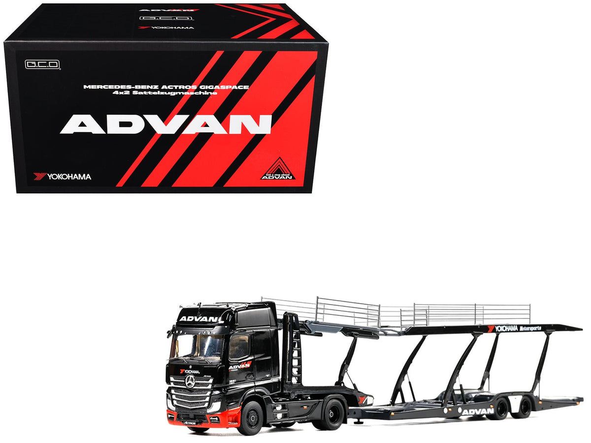 Mercedes-Benz Actros Gigaspace Auto Transporter "ADVAN Yokohama" Black 1/64 Diecast Model by GCD-GCD-ModelCars.com